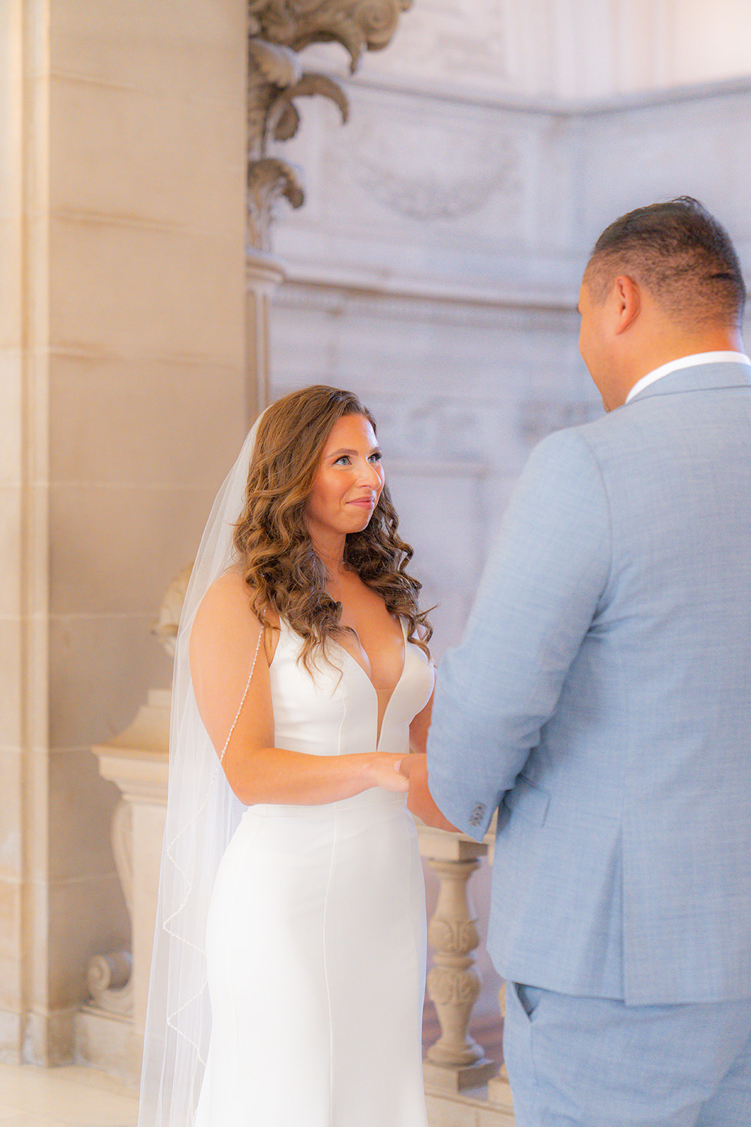 Bride during her wedding ceremony at San Francisco City Hall in California.