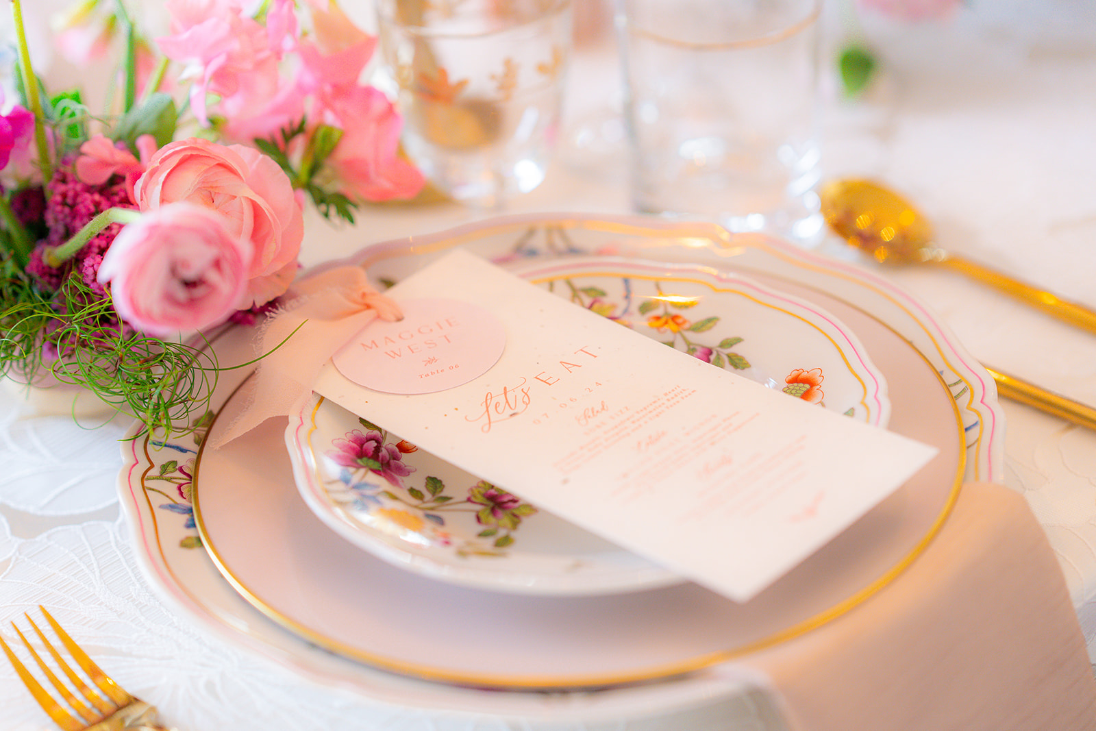Elegantly styled wedding reception tablescape at Hollins House in Santa Cruz, California.