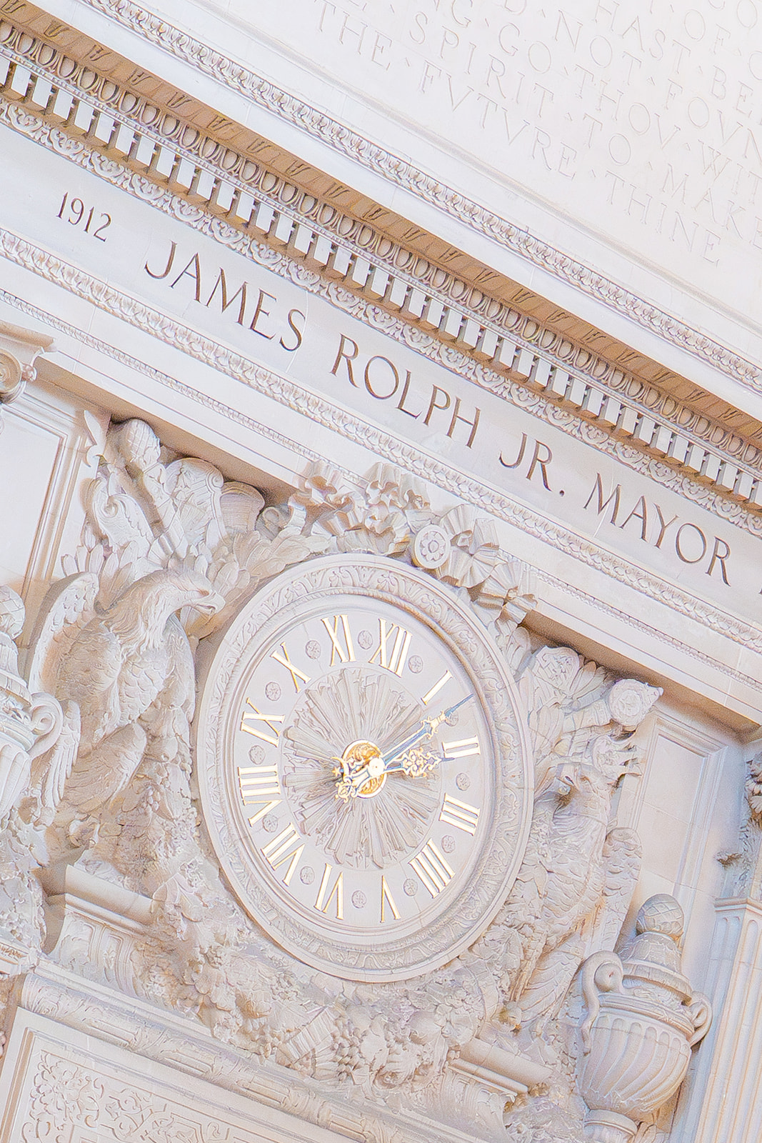Historic clock inside San Francisco City Hall photographed during a wedding day