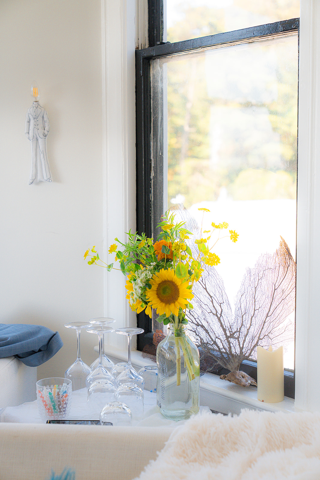 Sunflower decorations at a wedding reception held at a private residence in San Francisco, California.